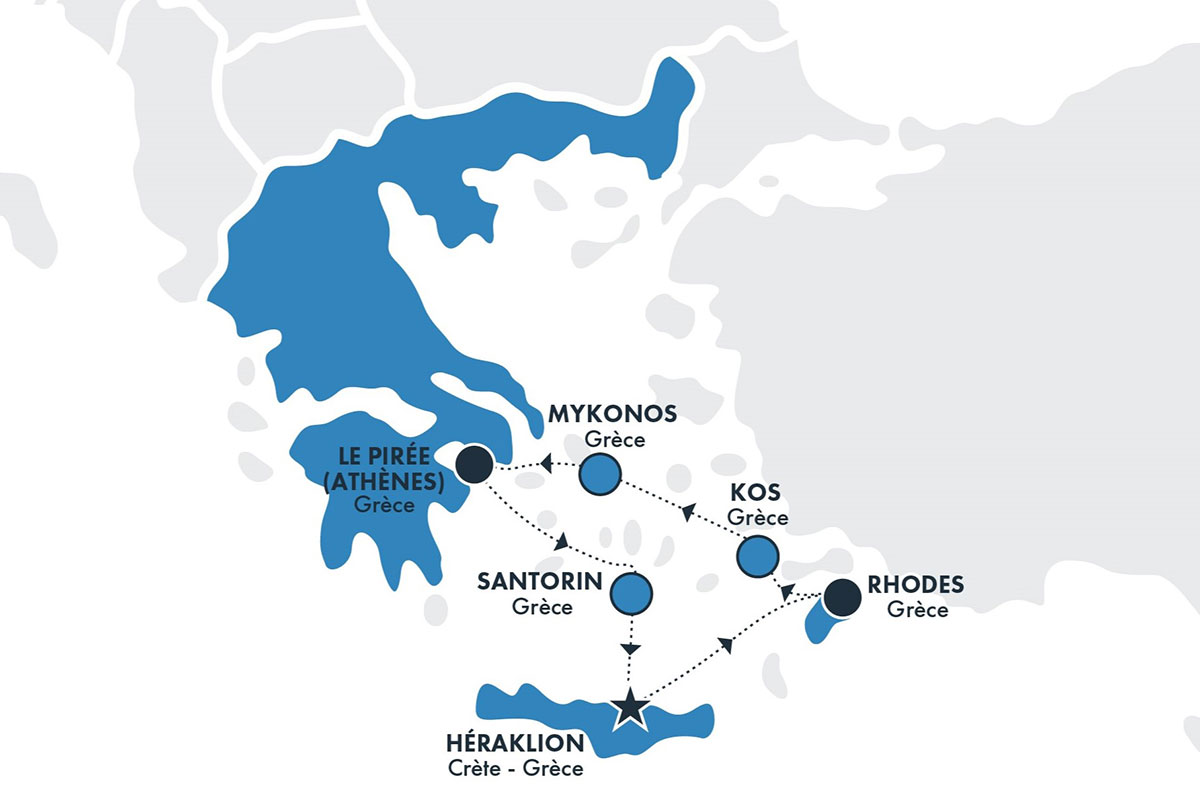 Crète - Grèce - Iles grecques - Kos - Rhodes - Les Cyclades - Mykonos - Santorin - Croisière Club Marmara Le Renaissance - arrivée Athènes - Choix Flex